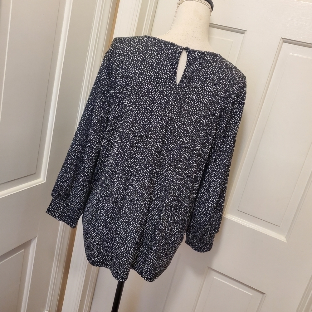 Adrianna Papell Black & White Mesh Crewneck 3/4 Sleeve Knit top Size large - Picture 6 of 11